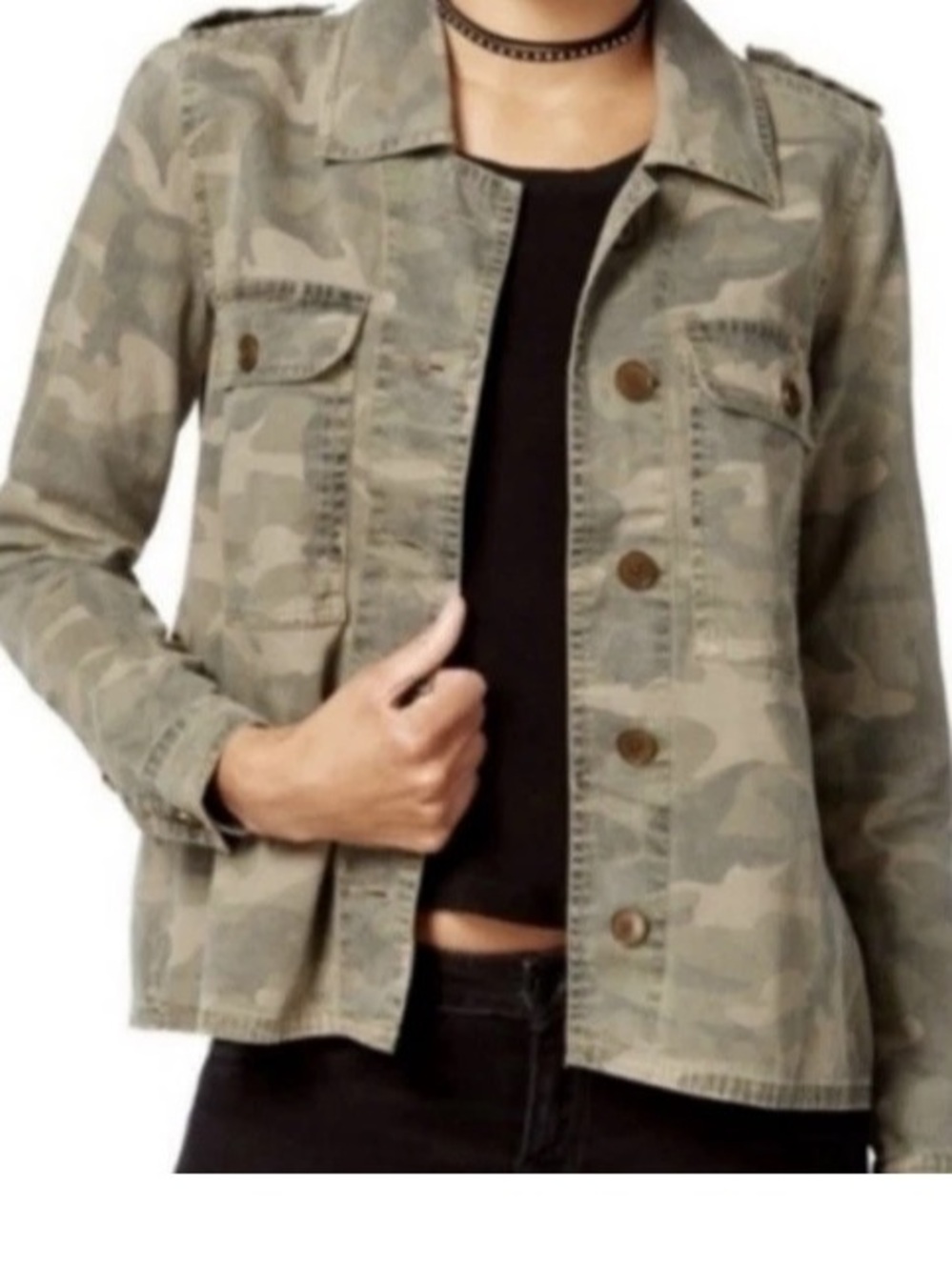 Lucky Brand XL Camo Military Army Cargo Utility Olive Green Shirt Jacket Shacket